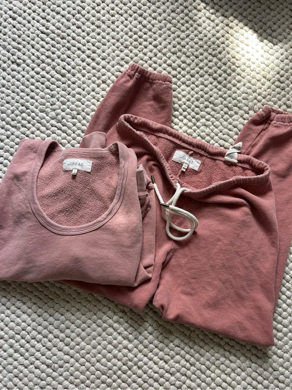 THE GREAT. Dusty Rose Tank & Drawstring Sweatpants Set